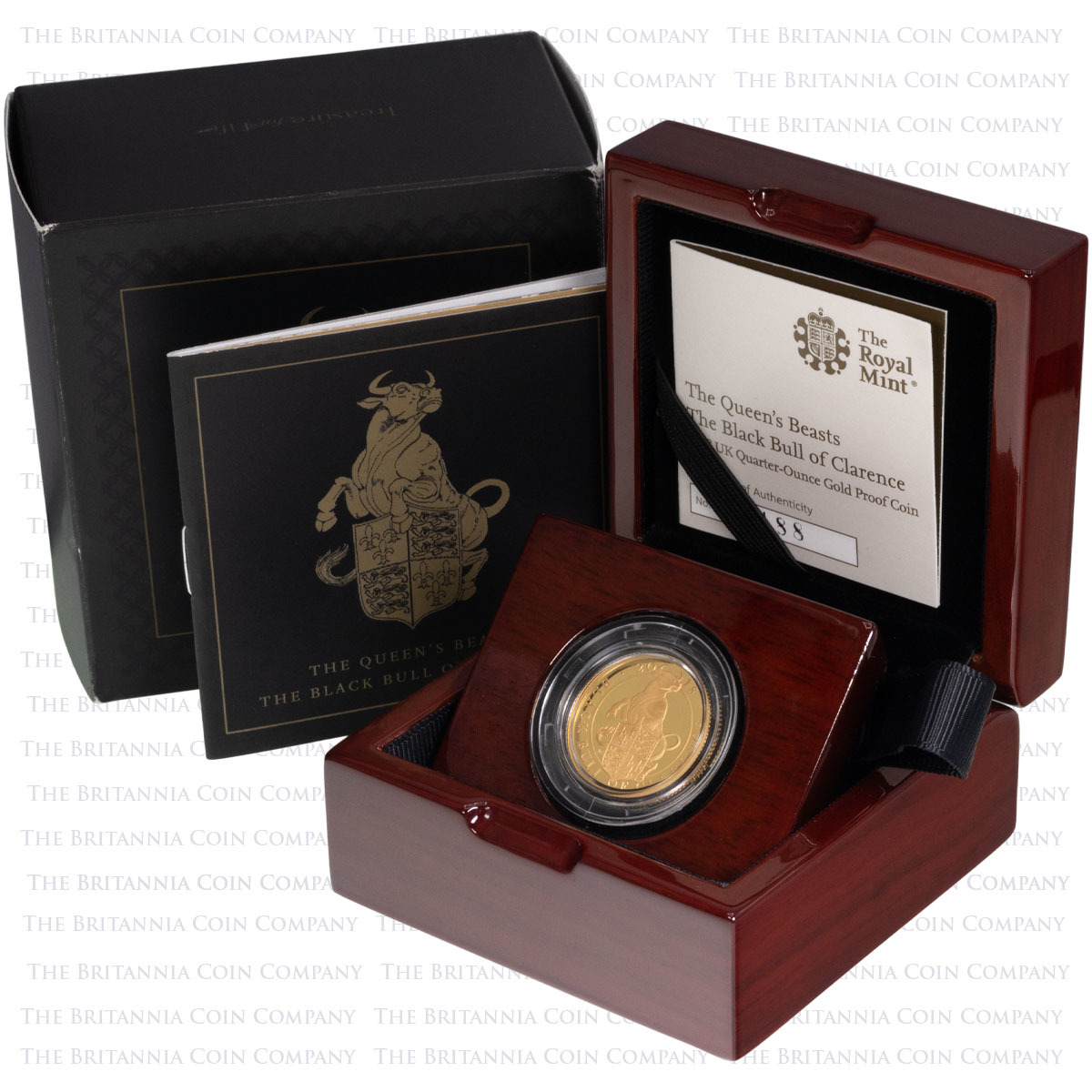 UK18QBQO 2018 Queen's Beasts Black Bull Of Clarence Quarter Ounce Gold Proof Coin Boxed