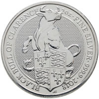 2018 Queen's Beasts Black Bull Of Clarence Two Ounce Silver Bullion Coin Thumbnail