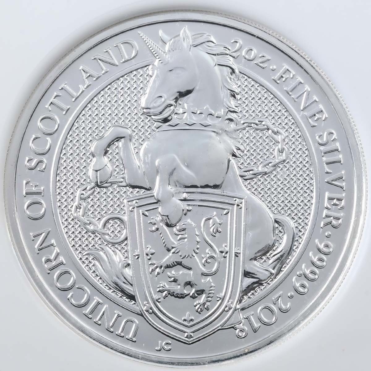 2018 Queen's Beasts Unicorn of Scotland 2 Ounce Silver MS 69 First Releases Reverse