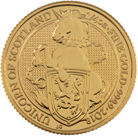 2018 Queen's Beasts Unicorn Of Scotland Quarter Ounce Gold Bullion Coin Thumbnail