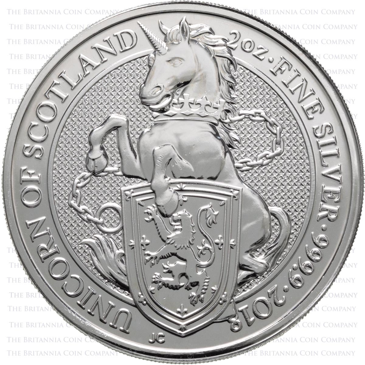 2018 Queen's Beasts Unicorn Of Scotland Two Ounce Silver Bullion Coin Reverse