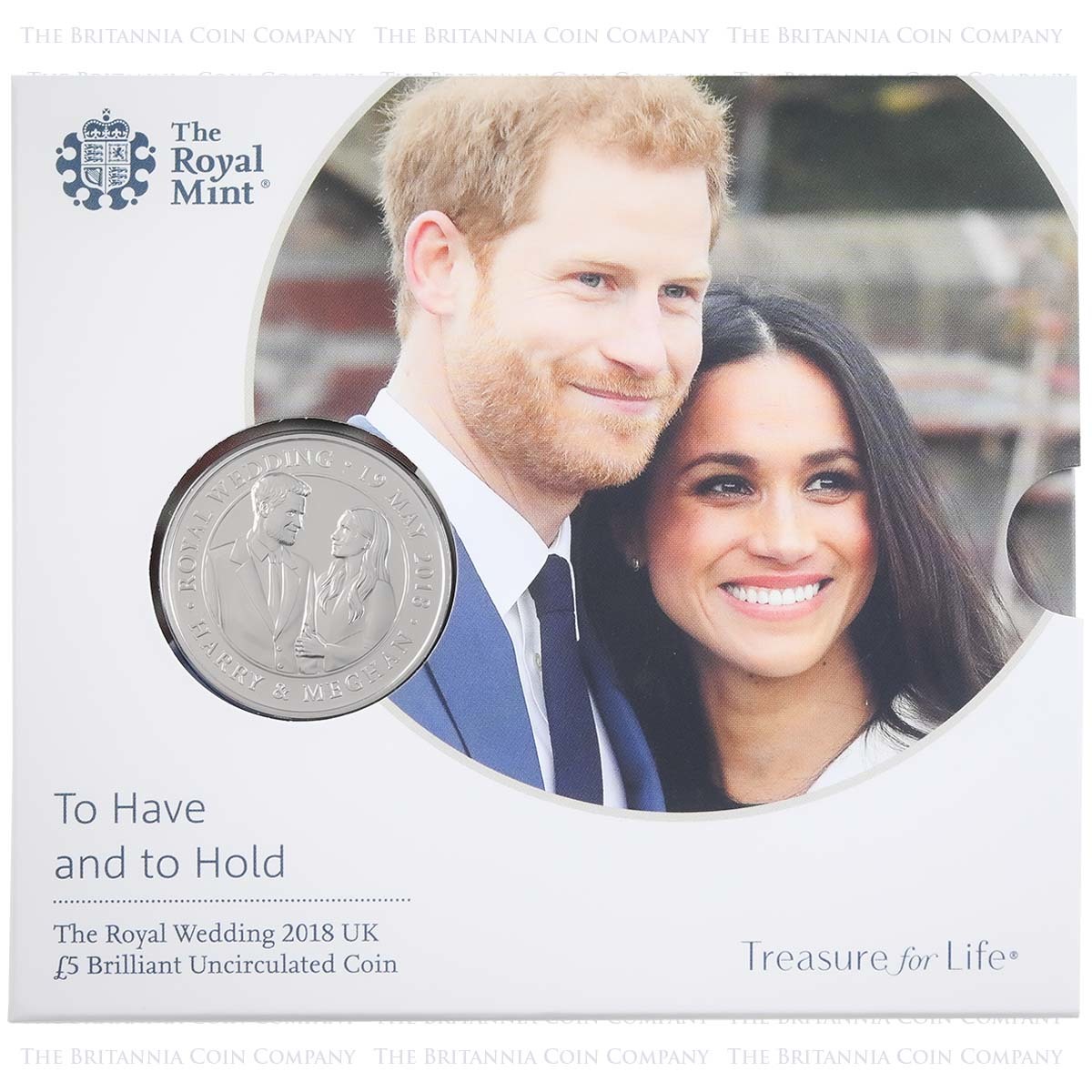 UK18RWBU 2018 Royal Wedding Megan Harry Five Pound Crown Brilliant Uncirculated Coin In Folder