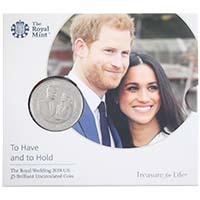UK18RWBU 2018 Royal Wedding Megan Harry Five Pound Crown Brilliant Uncirculated Coin In Folder Thumbnail