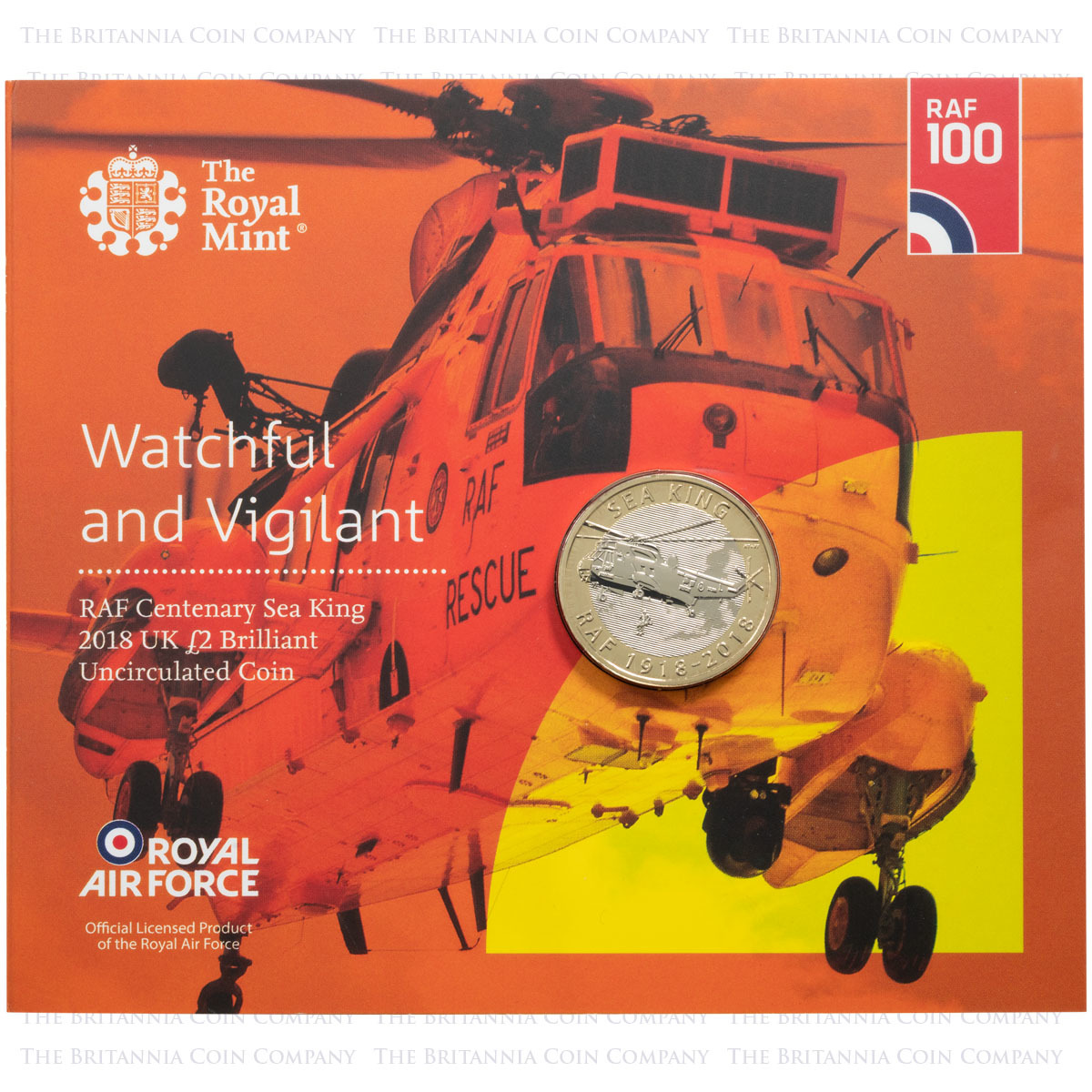 UK18SKBU 2018 RAF Royal Air Force Centenary Sea King Two Pound Brilliant Uncirculated Coin In Folder