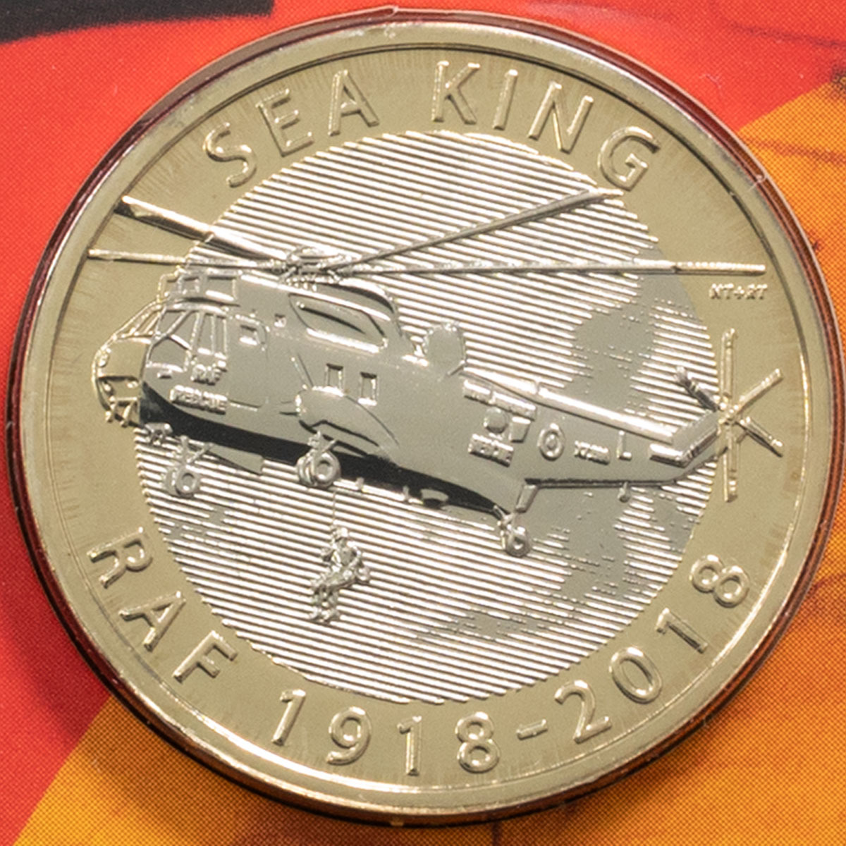 UK18SKBU 2018 RAF Royal Air Force Centenary Sea King Two Pound Brilliant Uncirculated Coin In Folder Reverse