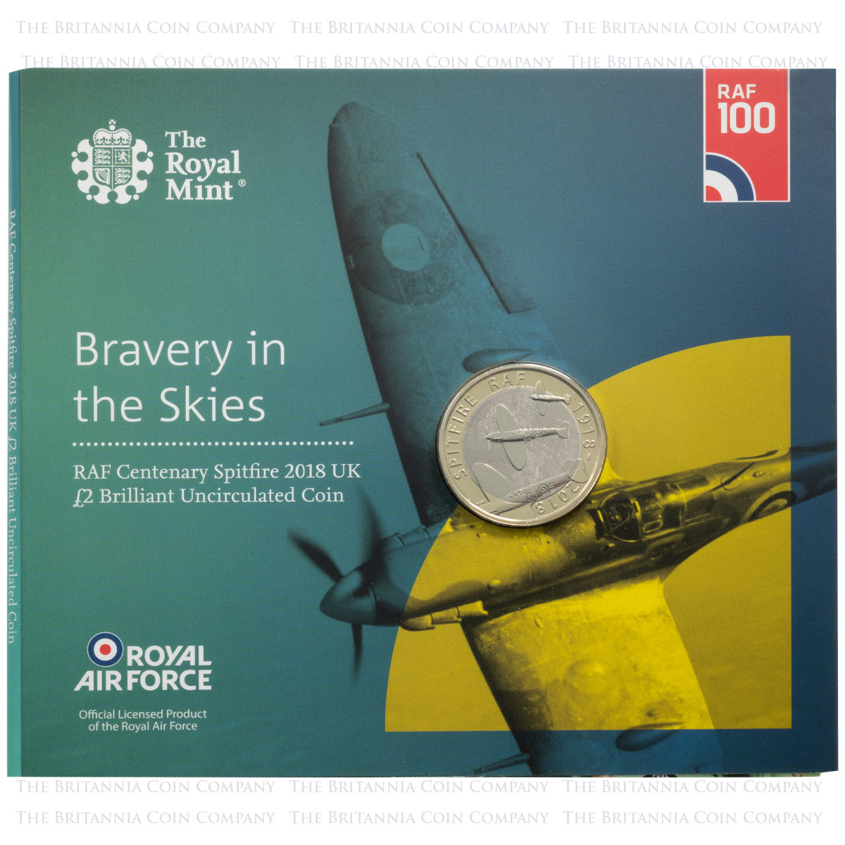 UK18SPBU 2018 RAF Royal Air Force Centenary Spitfire Two Pound Brilliant Uncirculated Coin In Folder