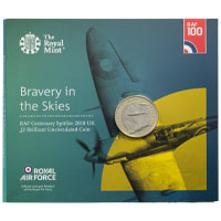UK18SPBU 2018 RAF Royal Air Force Centenary Spitfire Two Pound Brilliant Uncirculated Coin In Folder Thumbnail