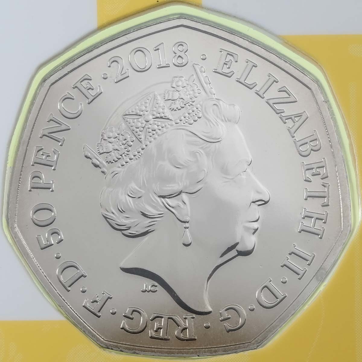 UK18TMBU 2018 Beatrix Potter Mrs Tittlemouse Fifty Pence Brilliant Uncirculated Coin In Folder Obverse