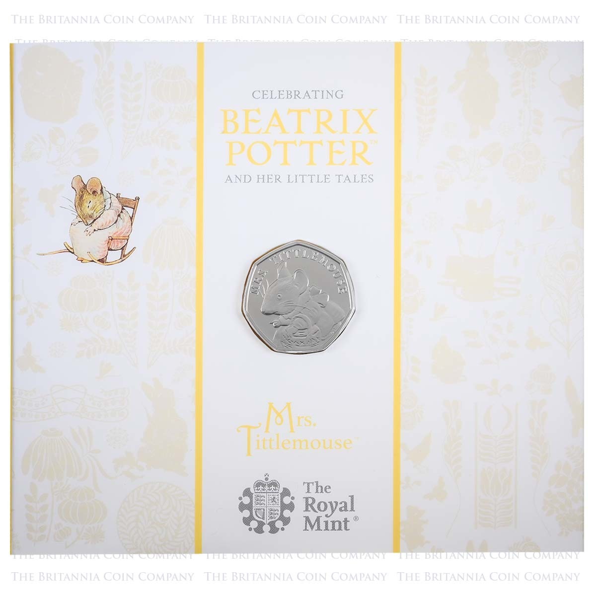 UK18TMBU 2018 Beatrix Potter Mrs Tittlemouse Fifty Pence Brilliant Uncirculated Coin In Folder