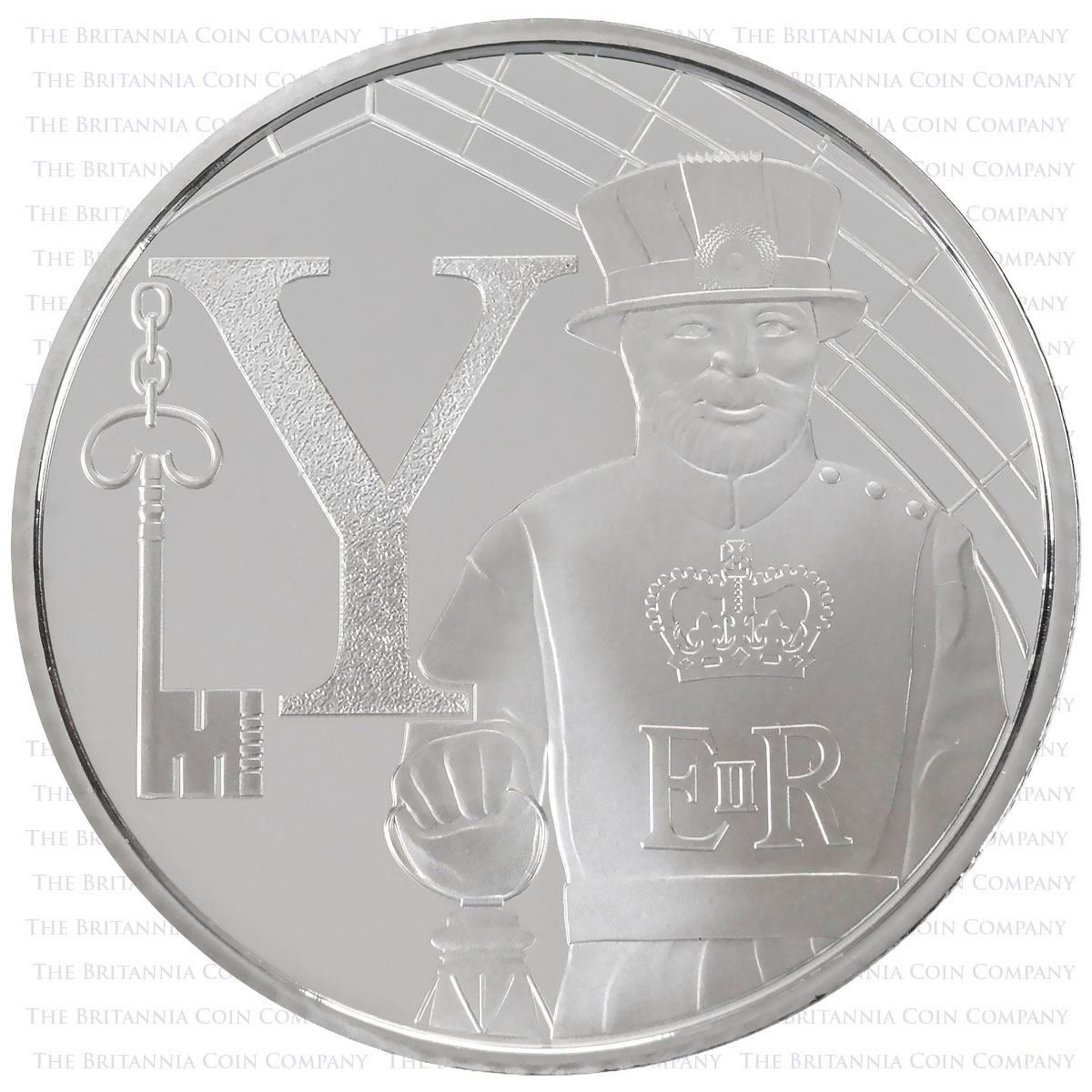 Reverse design for UK18YSP 2018 Yeoman Warder Ten Pence Silver Proof Alphabet A-Z Coin