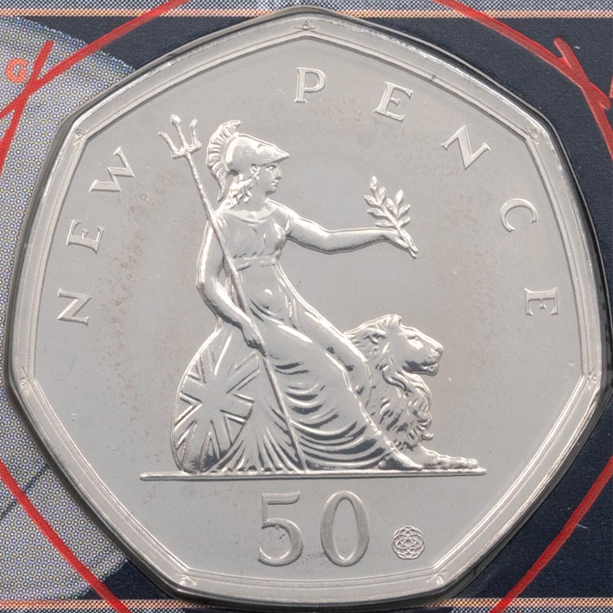 UK1950BU 2019 Fifty Years Of The Fifty Pence Brilliant Uncirculated Coin reverse design