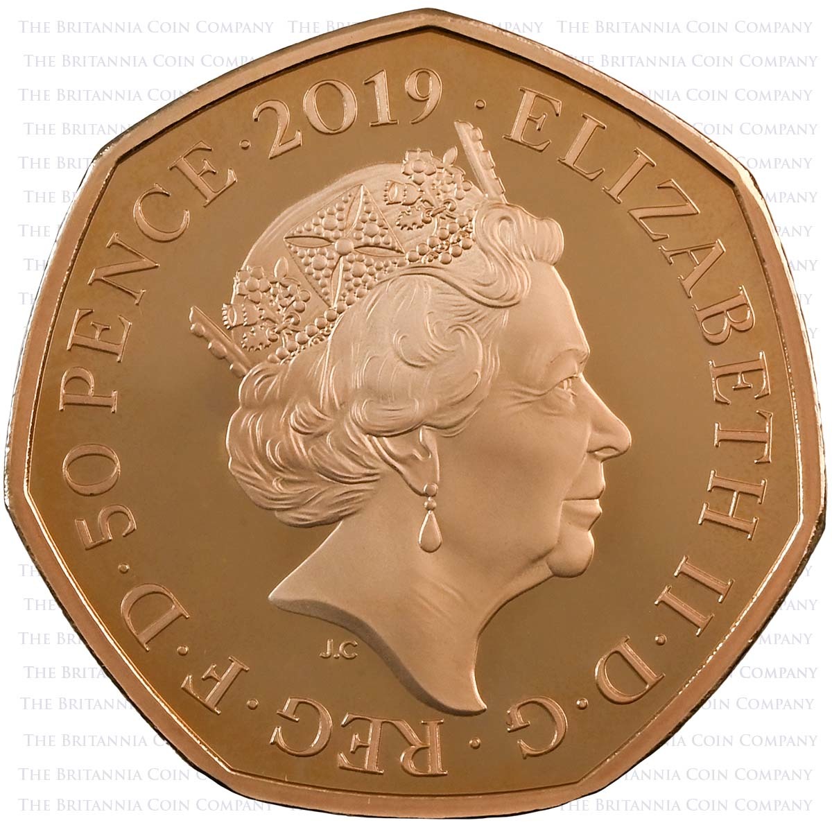 UK1950GF 2019 50 Years of the 50p Piedfort Gold Proof Obverse