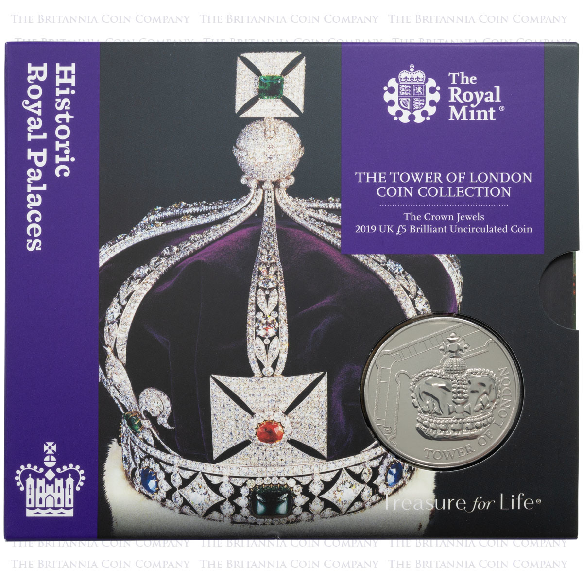 UK18CJBU 2019 The Tower Of London The Crown Jewels Five Pound Crown Brilliant Uncirculated Coin In Folder