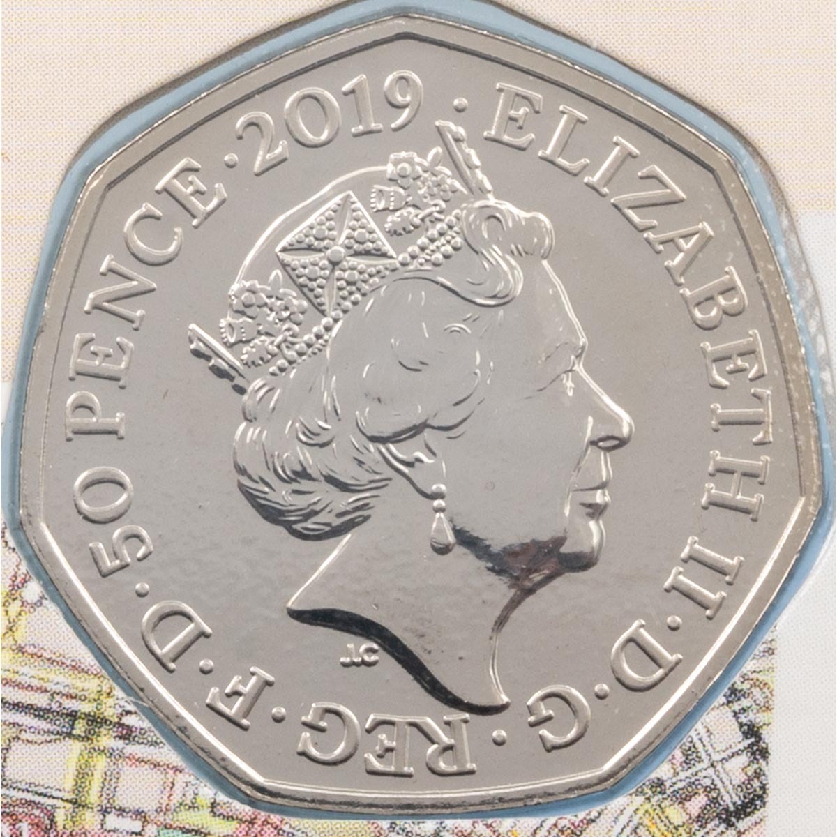 UK19PPBU 2019 Paddington At St Paul’s Fifty Pence Brilliant Uncirculated Coin obverse effigy
