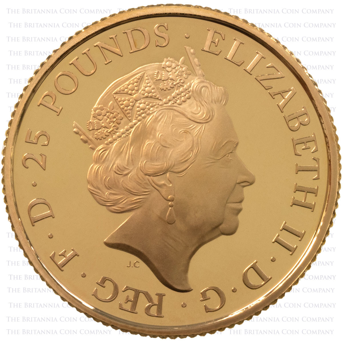 UK19QFQO 2019 Queen's Beasts Falcon Of The Plantagenets Quarter Ounce Gold Proof Coin Obverse