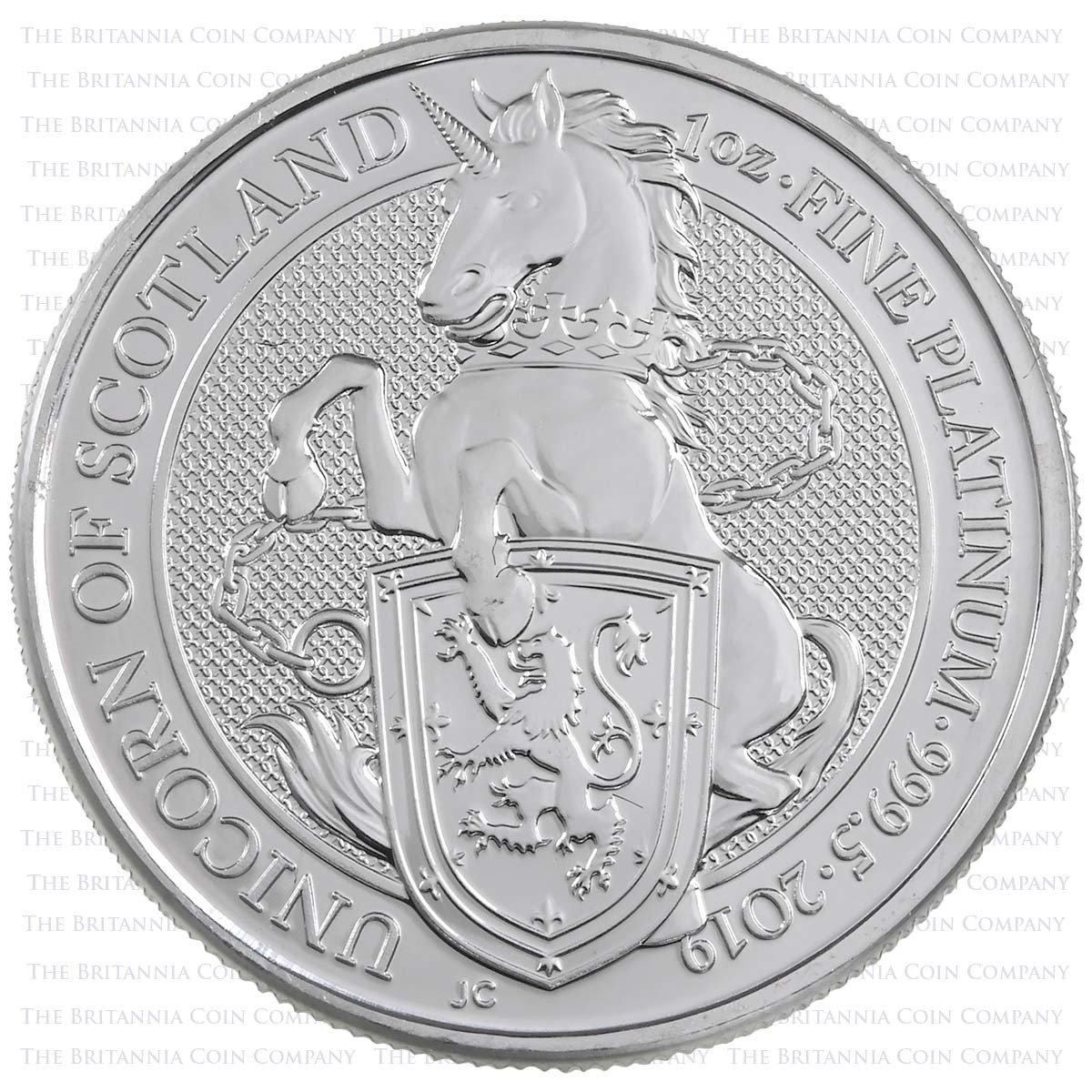 2019 Queen's Beasts Unicorn Of Scotland 1oz Platinum Bullion Reverse