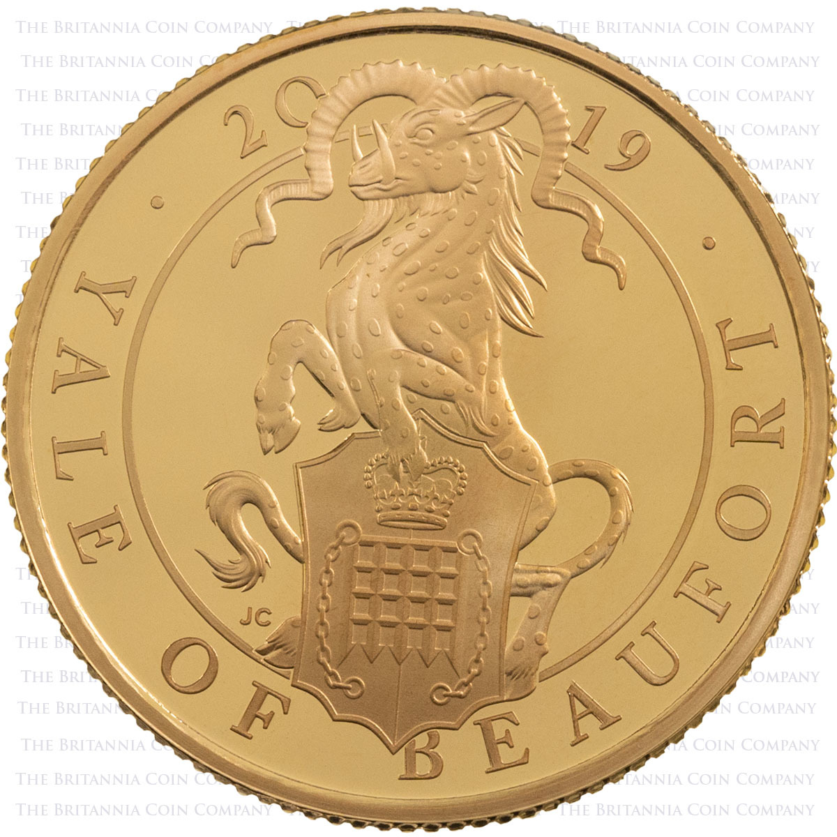 UK19QYQO 2019 Queen's Beasts Yale Of Beaufort Quarter Ounce Gold Proof Coin Reverse