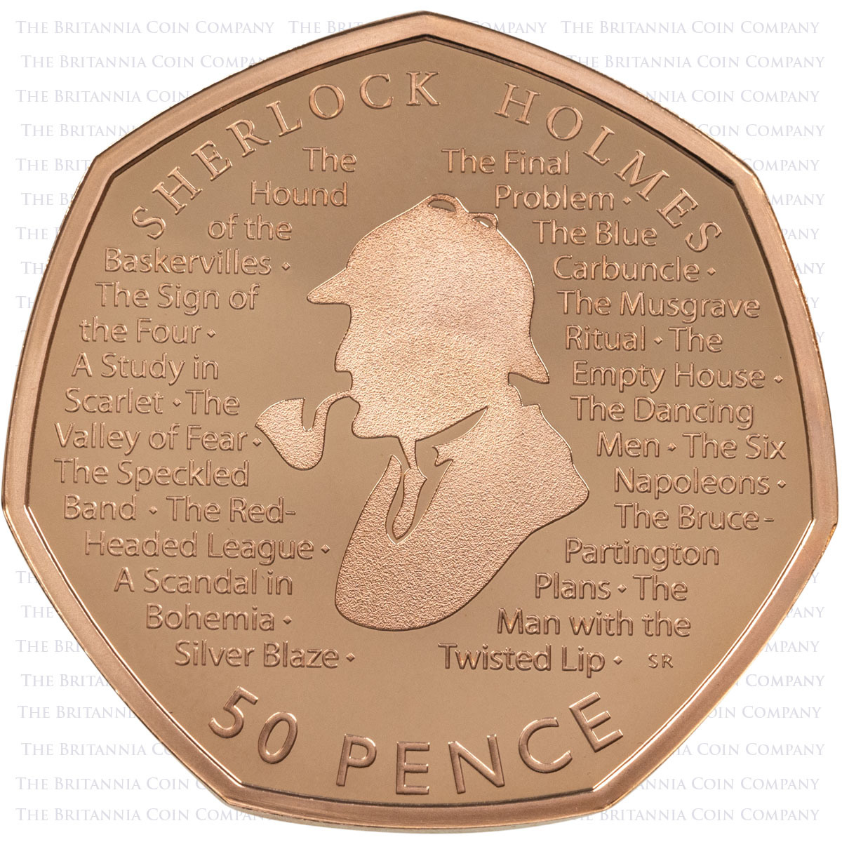 UK19SHGP 2019 Sherlock Holmes Arthur Conan Doyle Fifty Pence Gold Proof Coin Reverse