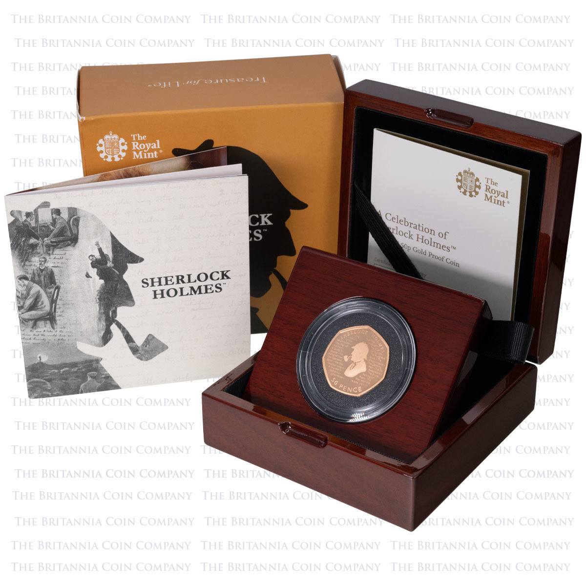 UK19SHGP 2019 Sherlock Holmes Arthur Conan Doyle Fifty Pence Gold Proof Coin Boxed