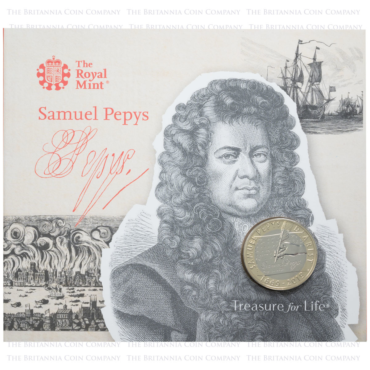 UK19SPBU 2019 Samuel Pepys Diary 350th Anniversary Two Pound Brilliant Uncirculated Coin In Folder