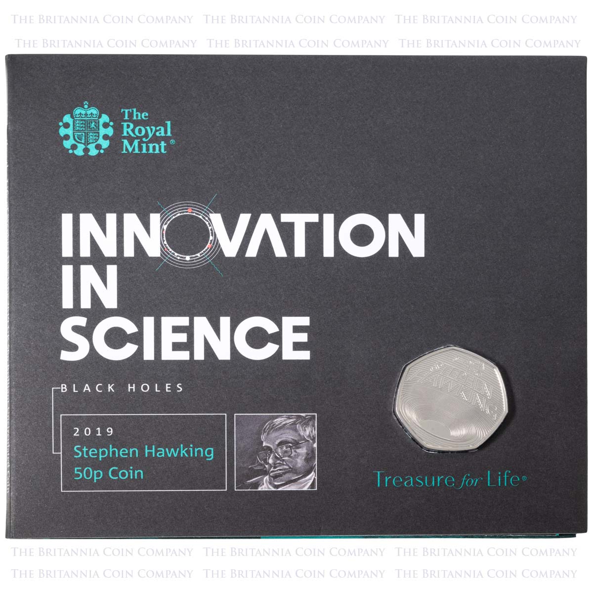 UK19STBU 2019 Innovations In Science Stephen Hawking Fifty Pence Brilliant Uncirculated Coin In Folder Packaging
