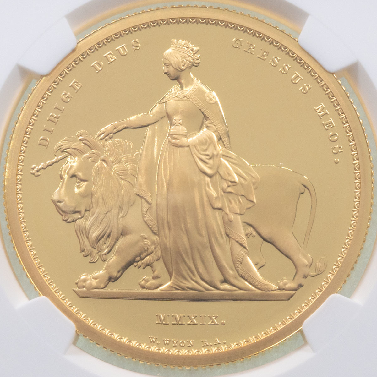 UK19UL2G 2019 Great Engravers Una And The Lion Two Ounce Gold Proof Coin NGC Graded PF 70 Ultra Cameo Reverse