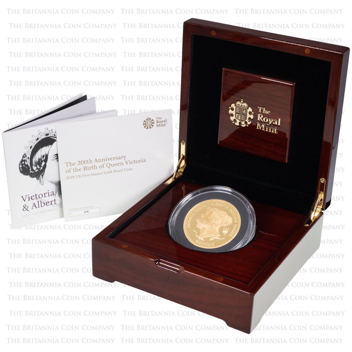 UK19VCG5 2019 Queen Victoria And Prince Albert Five Ounce Gold Proof Coin Boxed