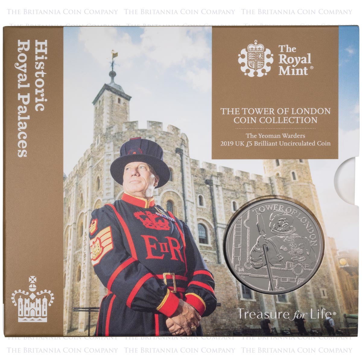 UK19YWBU 2019 Tower Of London Yeoman Warders Five Pound Crown Brilliant Uncirculated Coin In Folder