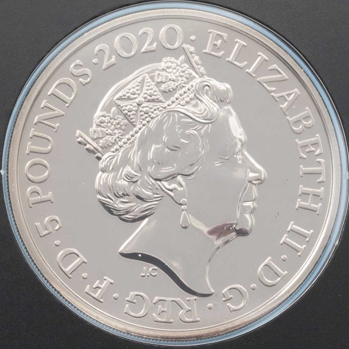 2020 Pay Attention 007 Five Pound Crown Brilliant Uncirculated James Bond Coin obverse design 