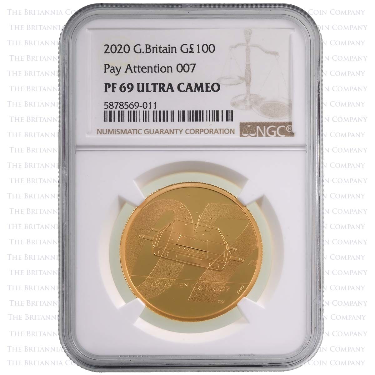 UK20B2GP 2020 Pay Attention 007 James Bond One Ounce Gold Proof Coin NGC Graded PF 69 Ultra Cameo Holder