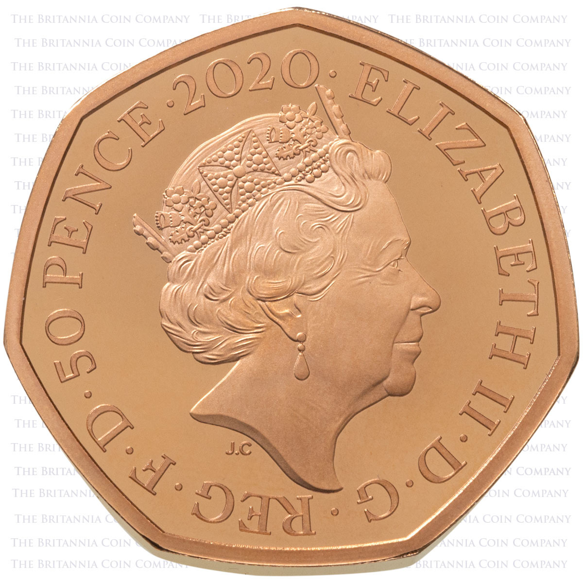 UK20BGPF 2020 Brexit EU European Union Withdrawal Peace Prosperity And Friendship Fifty Pence Piedfort Gold Proof Coin Obverse