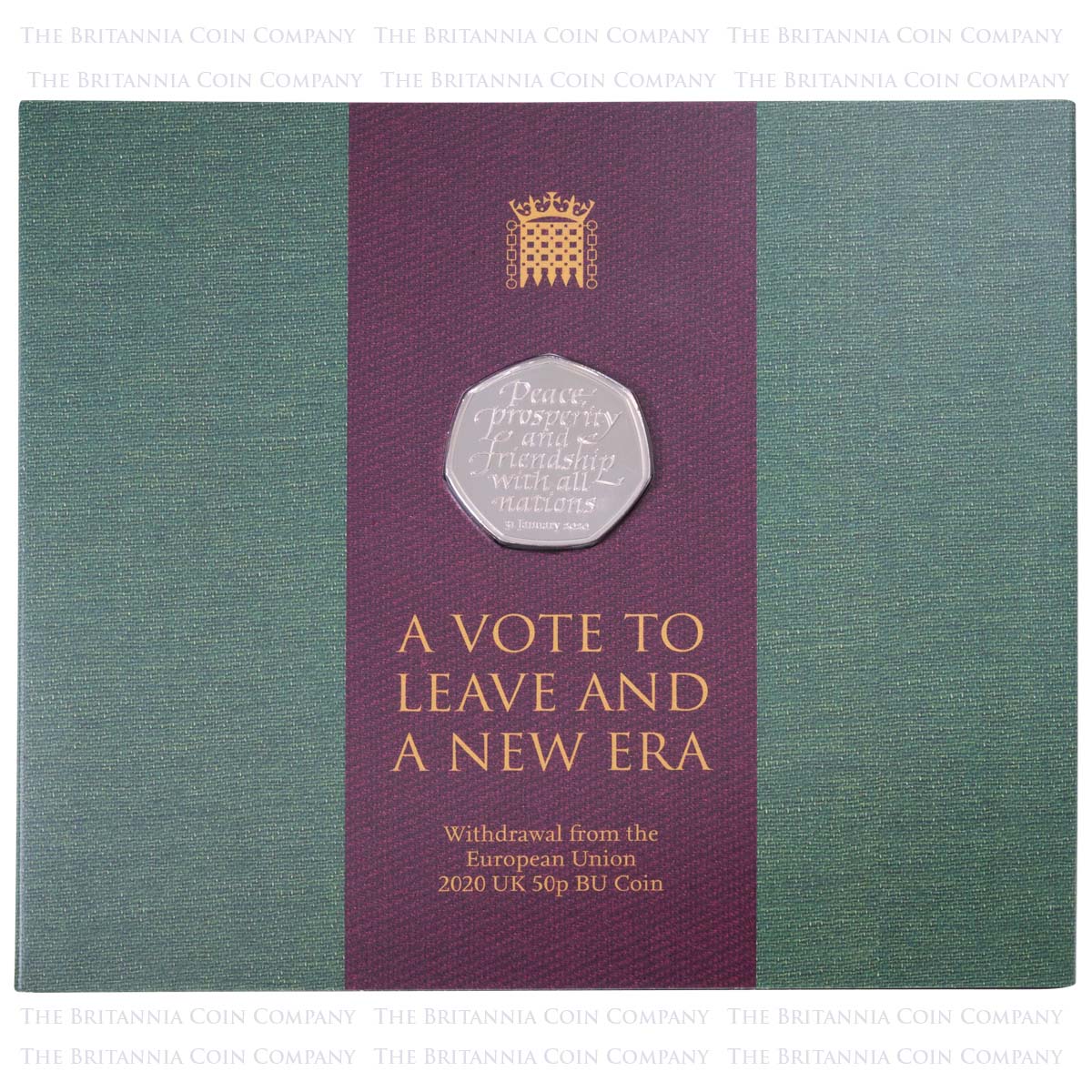 UK20BWBU 2020 Brexit EU Withdrawal Fifty Pence Brilliant Uncirculated Coin In Folder Packaging