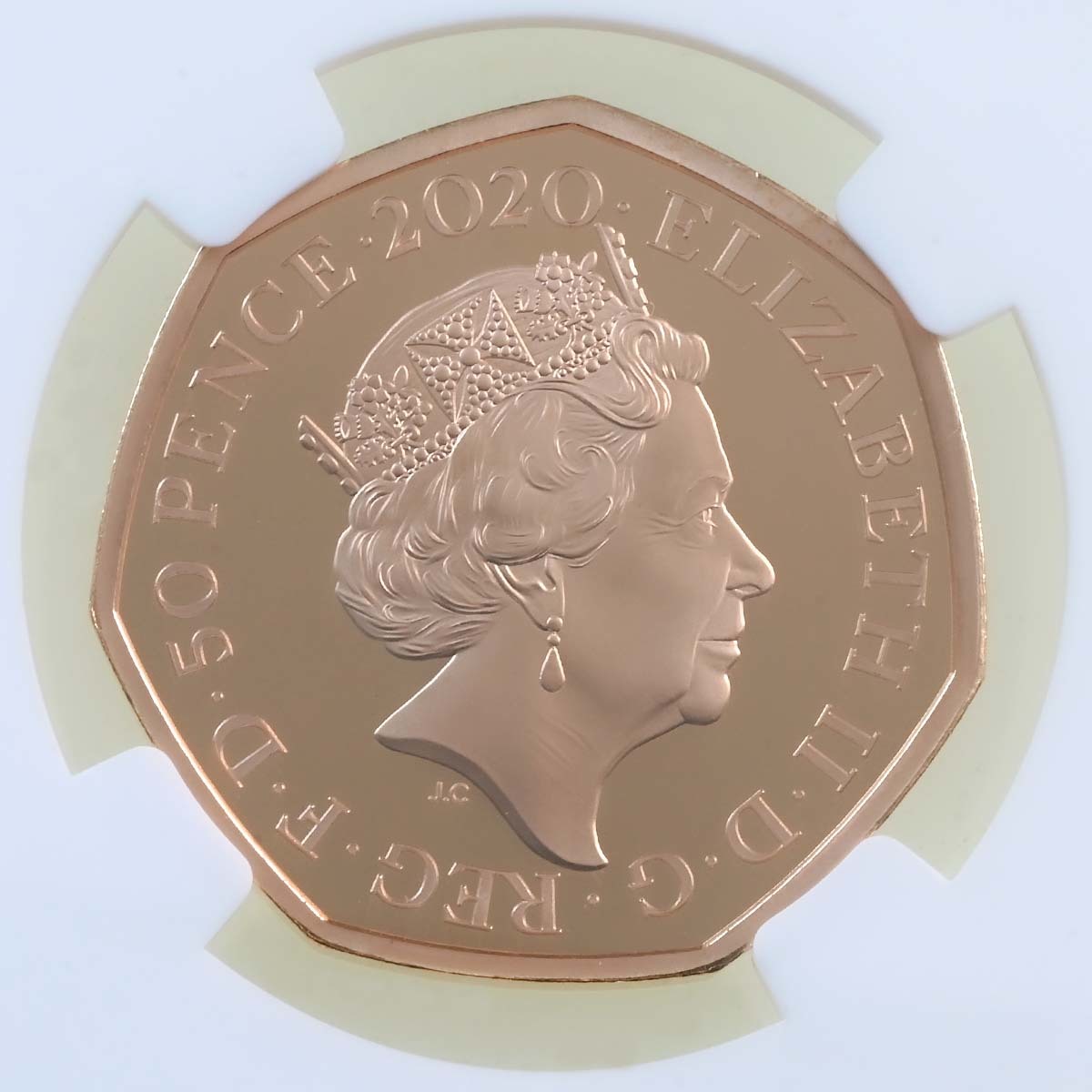 UK20BWGP-PF70 2020 Brexit 50p Piedfort Gold Proof PF 70 Ultra Cameo First 150 Obverse