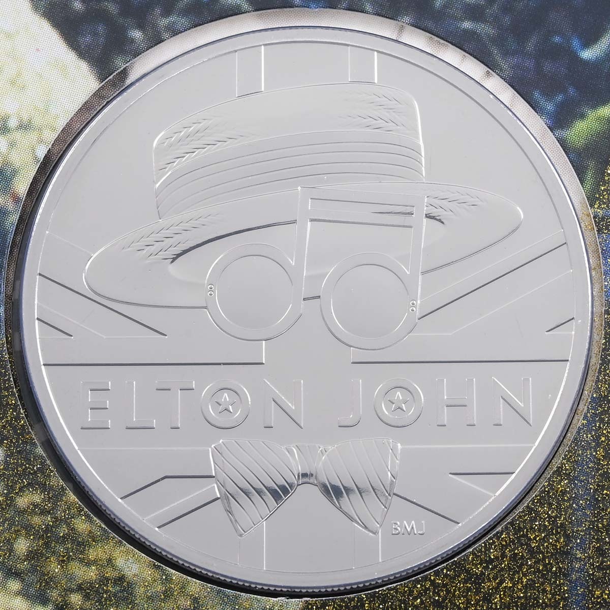UK20E2BU 2020 Music Legends Elton John Dodgers Stadium £5 Crown Brilliant Uncirculated In Folder Reverse