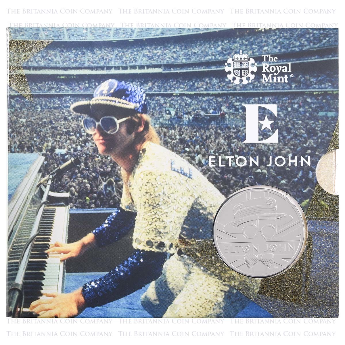 UK20E2BU 2020 Music Legends Elton John Dodgers Stadium £5 Crown Brilliant Uncirculated In Folder Packaging