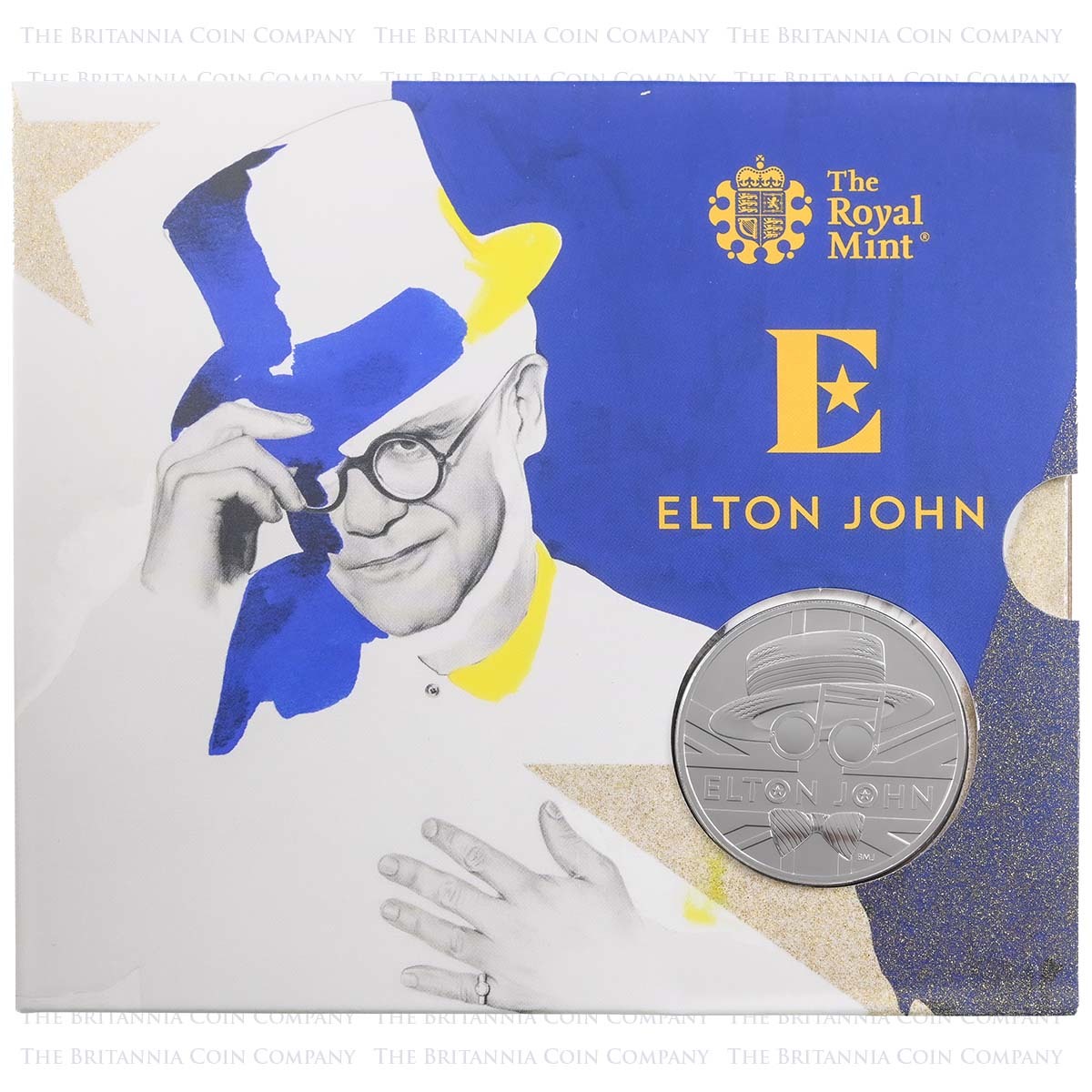 2020 Music Legends Elton John Illustrated £5 Crown Brilliant Uncirculated In Folder Packaging
