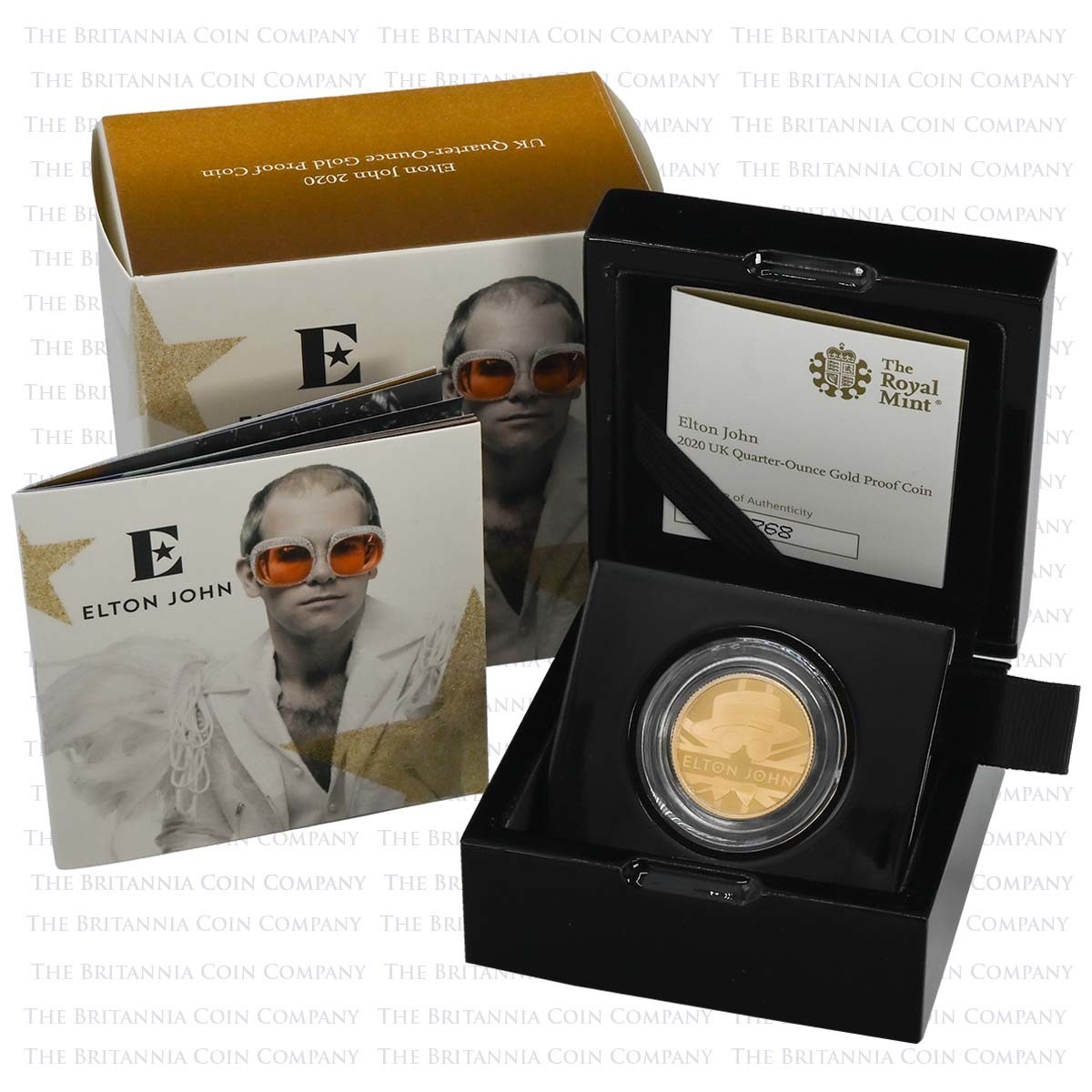 UK20EJQG 2020 Music Legends Elton John 1/4oz Gold Proof Boxed