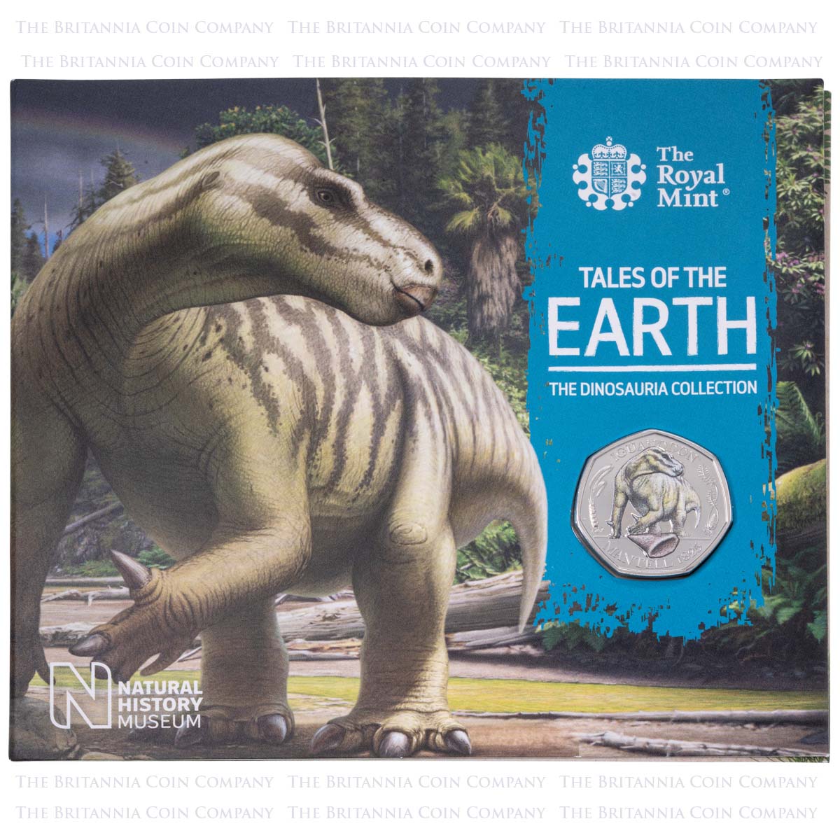 UK20IBUC 2020 Iguanodon Dinosauria Fifty Pence Brilliant Uncirculated Coin In Folder Packaging