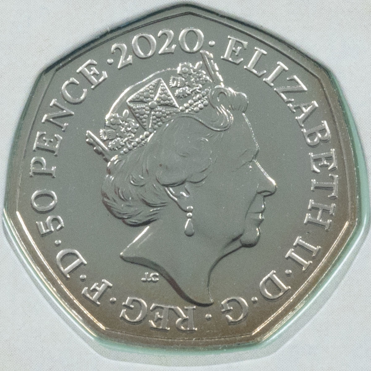 UK20IGBU 2020 Dinosauria Iguanodon Fifty Pence Brilliant Uncirculated Coin In Folder Obverse