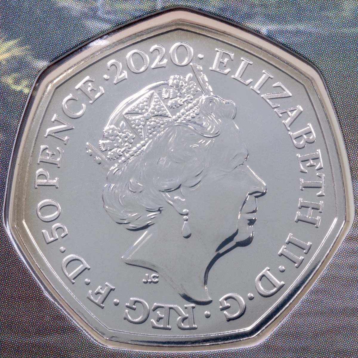 2020 Dinosauria Megalosaurus Fifty Pence Brilliant Uncirculated Coin In Folder Obverse