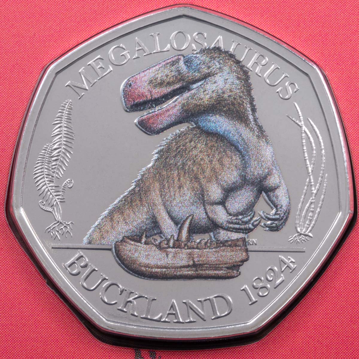 2020 Dinosauria Megalosaurus Fifty Pence Brilliant Uncirculated Coin In Folder Reverse