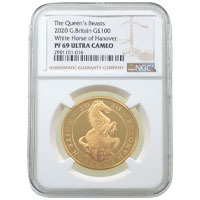 UK20QHGP 2020 Queen's Beasts White Horse Of Hanover One Ounce Gold Proof Coin NGC Graded PF 69 Ultra Cameo Thumbnail