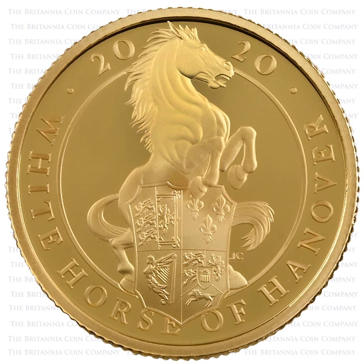 UK20QHQO 2020 Queen’s Beasts White Horse of Hanover Quarter Ounce Gold Proof Reverse