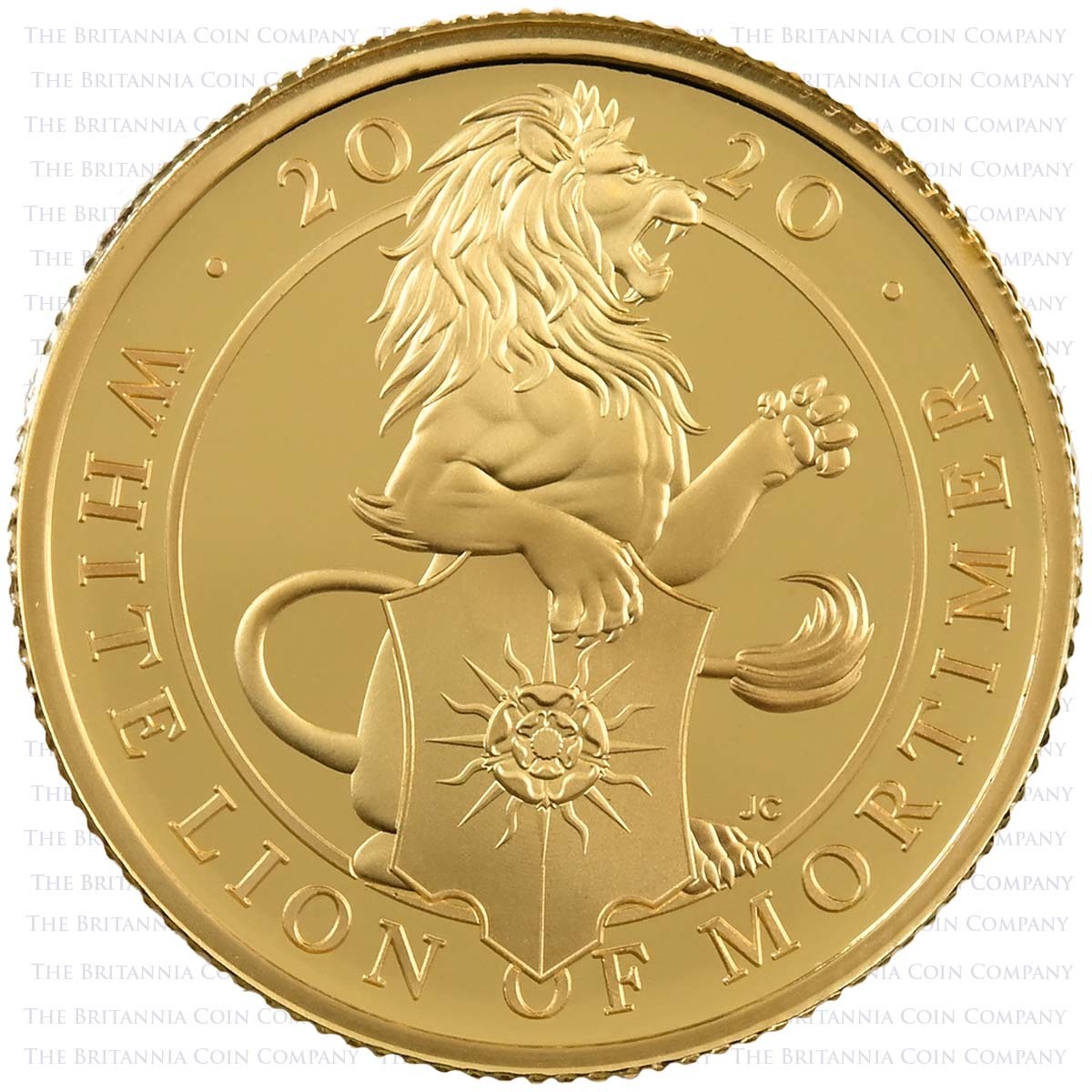 UK20QWQO 2020 The Queen's Beasts White Lion Of Mortimer Quarter Ounce Gold Proof Coin Reverse