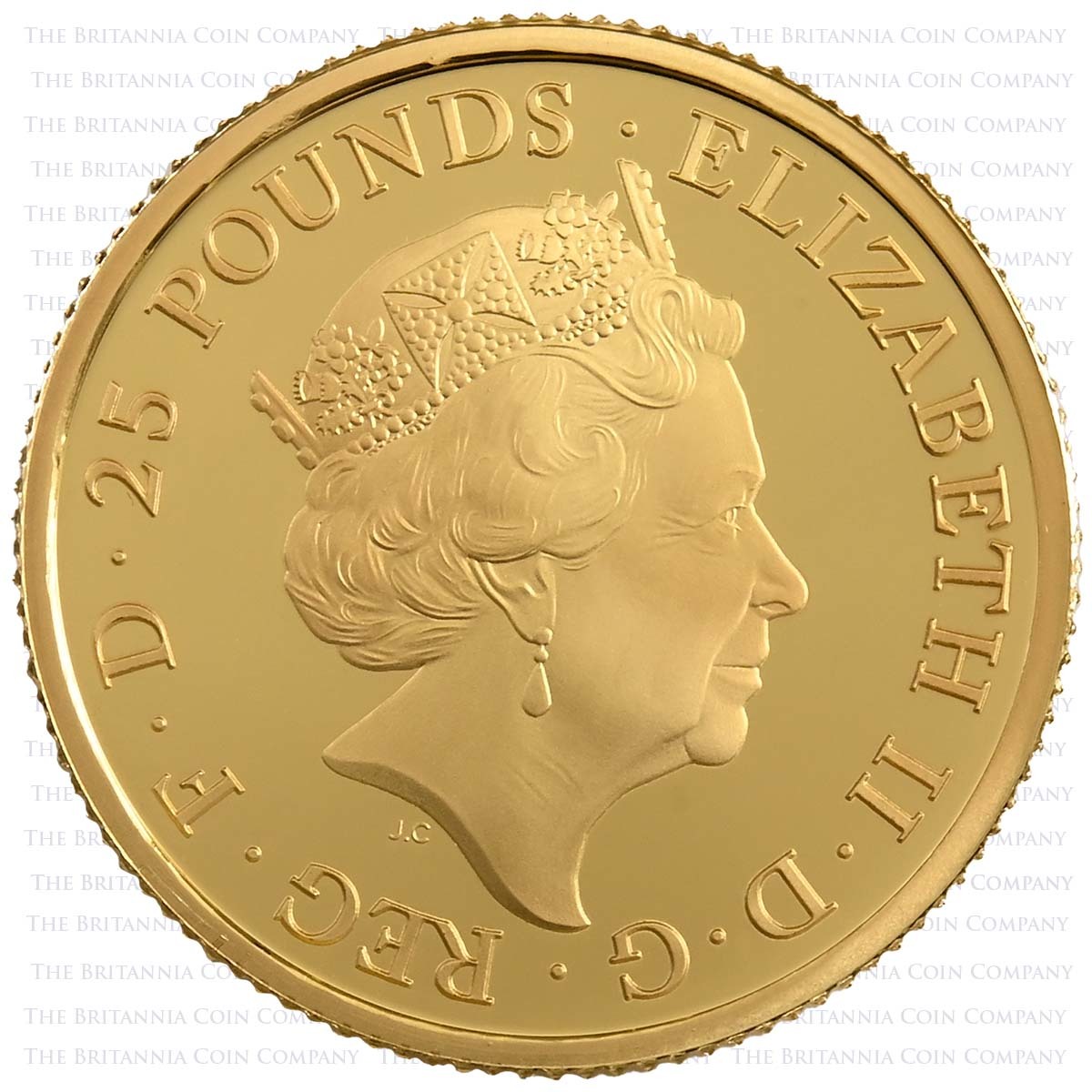UK20QWQO 2020 The Queen's Beasts White Lion Of Mortimer Quarter Ounce Gold Proof Coin Obverse