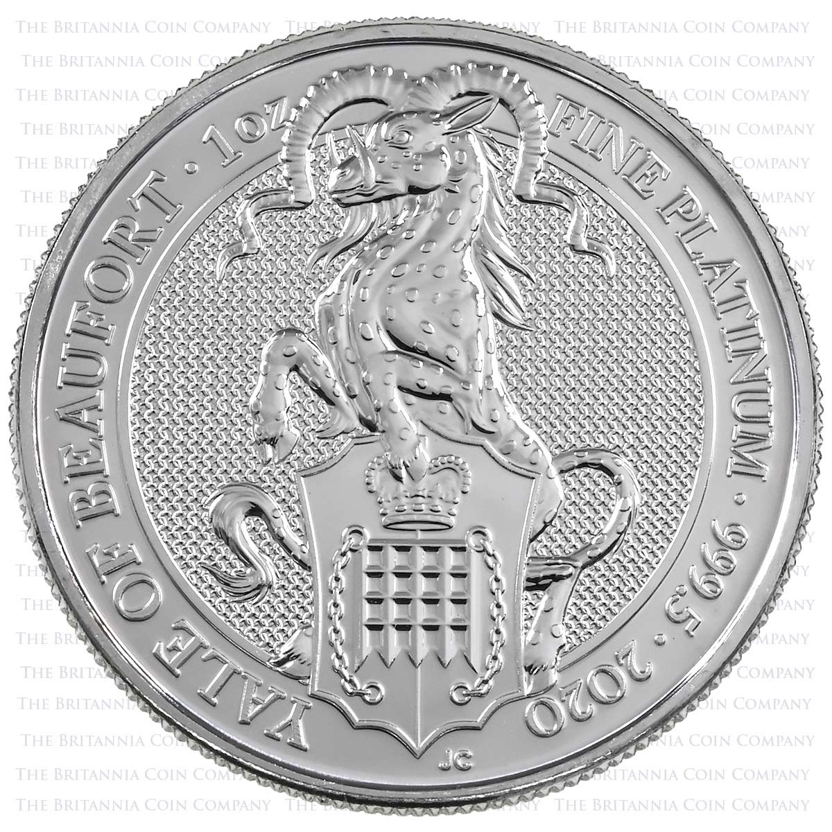 2020 Queen's Beasts Yale Of Beaufort 1oz £100 Platinum Bullion Reverse