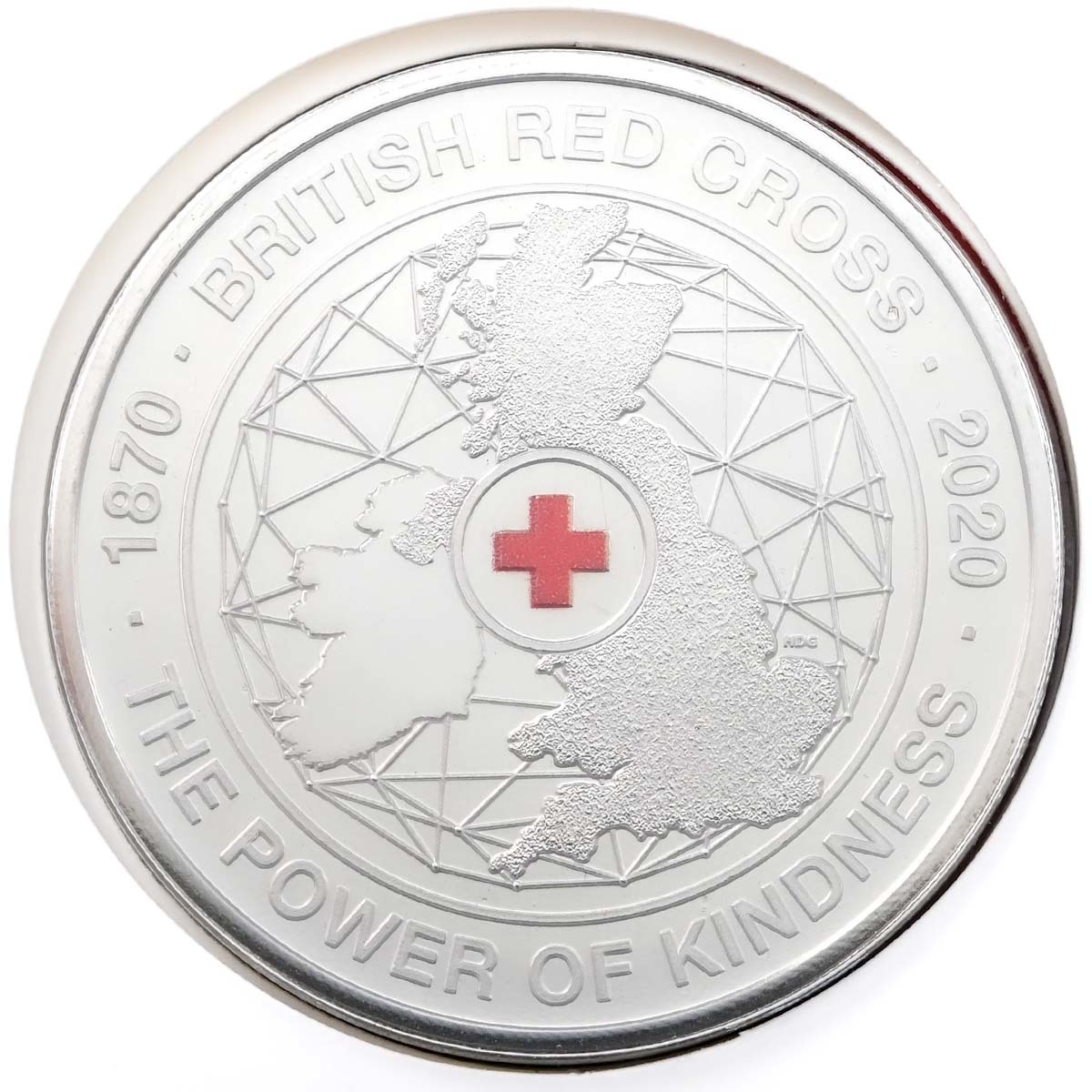 UK20RCBU 2020 British Red Cross 150th Anniversary Five Pound Crown Brilliant Uncirculated Coin In Folder Reverse