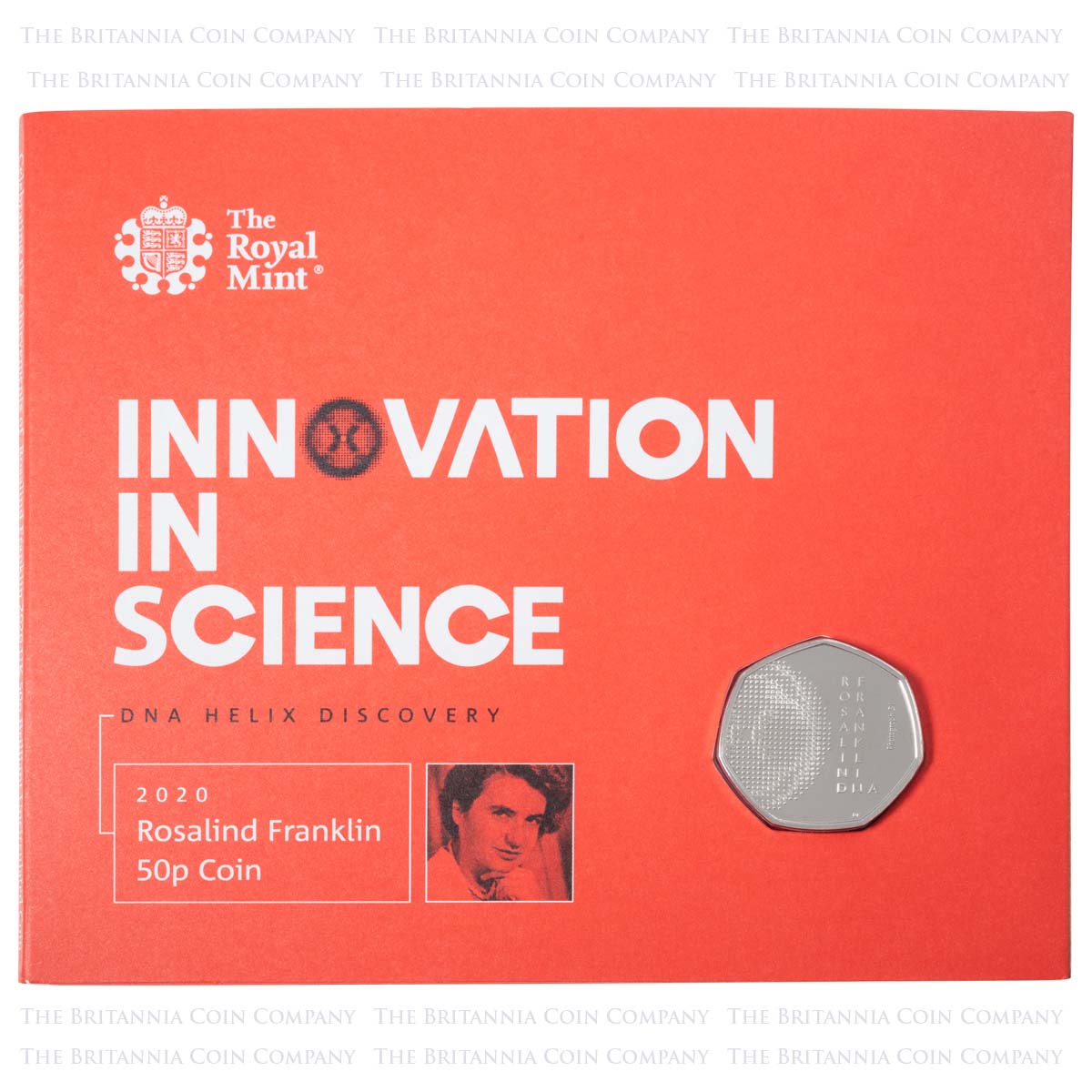 UK20RFBU 2020 Innovations In Science Rosalind Franklin Fifty Pence Brilliant Uncirculated Coin In Folder Packaging