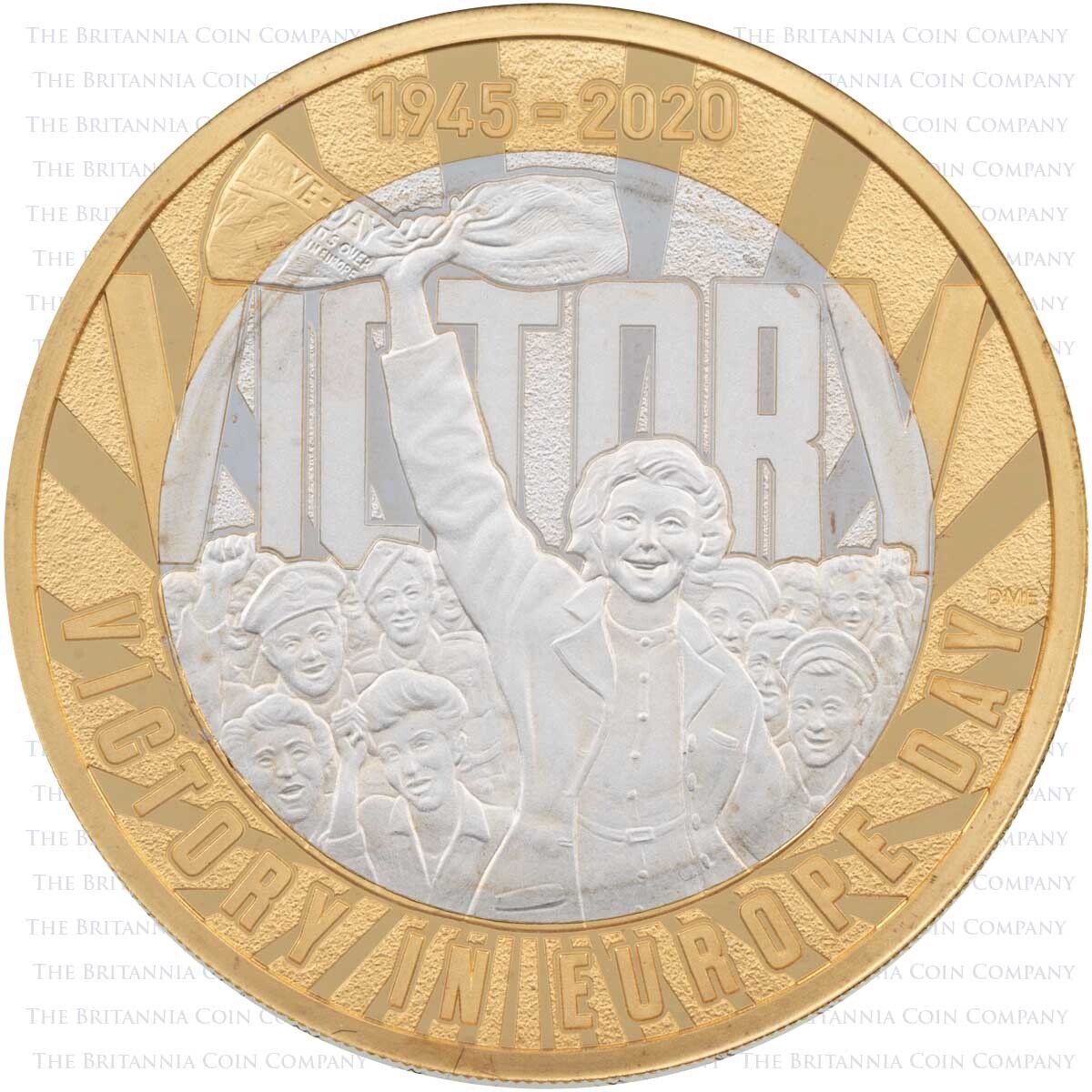 UK20VEPF 2020 Victory In Europe Day 75th Anniversary Two Pound Piedfort Silver Proof Coin reverse design