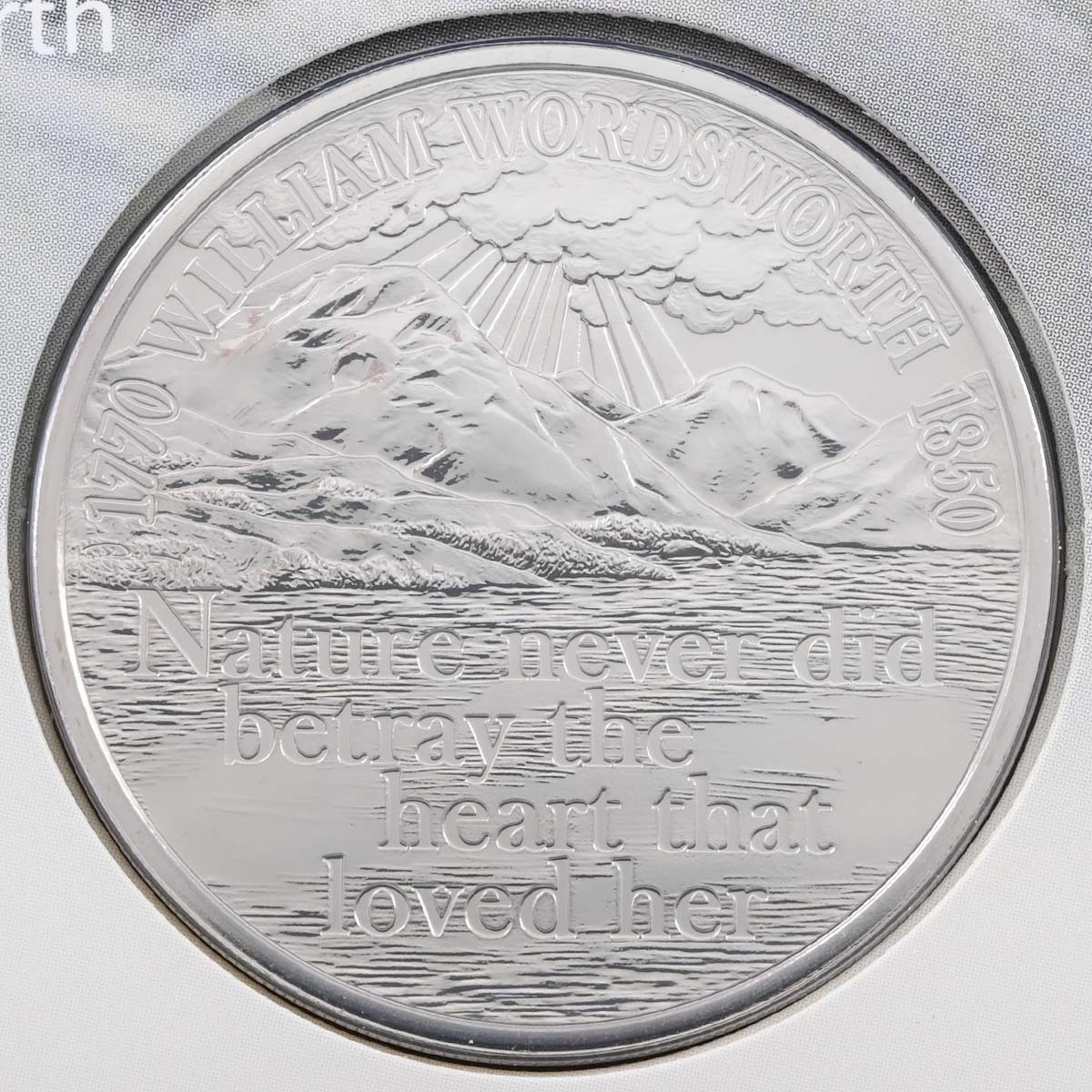UK20WWBU 2020 William Wordsworth 250th Anniversary Five Pound Crown Brilliant Uncirculated Coin In Folder Reverse